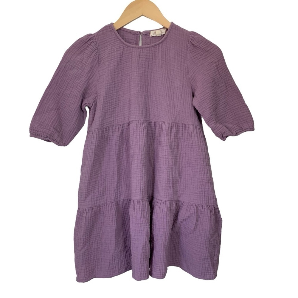 Walking on Sunshine Double Gauze Cotton Tiered Dress Size Large Lavender Girl’s